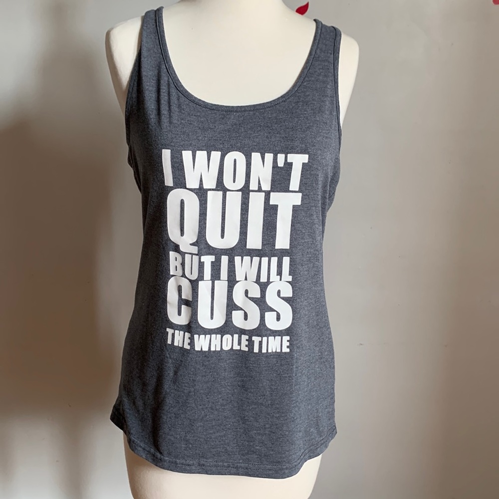 Gray Racerback Graphic Tank | Funny Workout Shirt | I Will Cuss The Whole Time